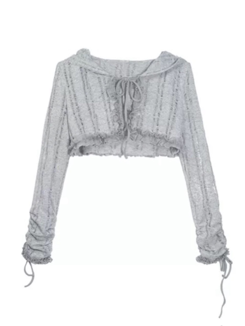 【Cest Nous】Misty Blue Cardigan  / 【セヌー】フードフリルシースルーカーディガン