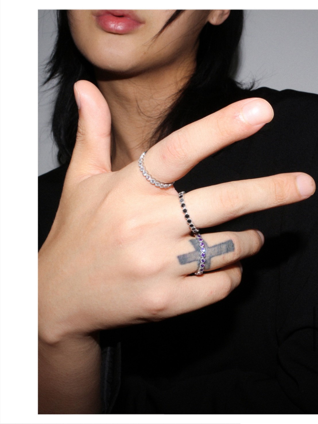 BLACK PURPLE】TENNIS CHAIN CUBIC RING S | OUR BRAND,BLACK