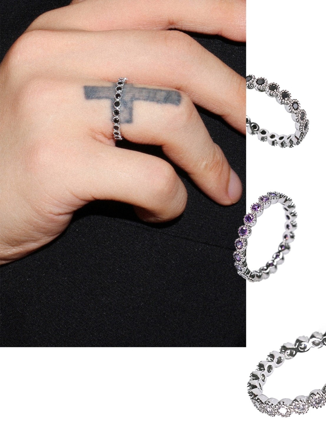 BLACK PURPLE】TENNIS CHAIN CUBIC RING S | OUR BRAND,BLACK