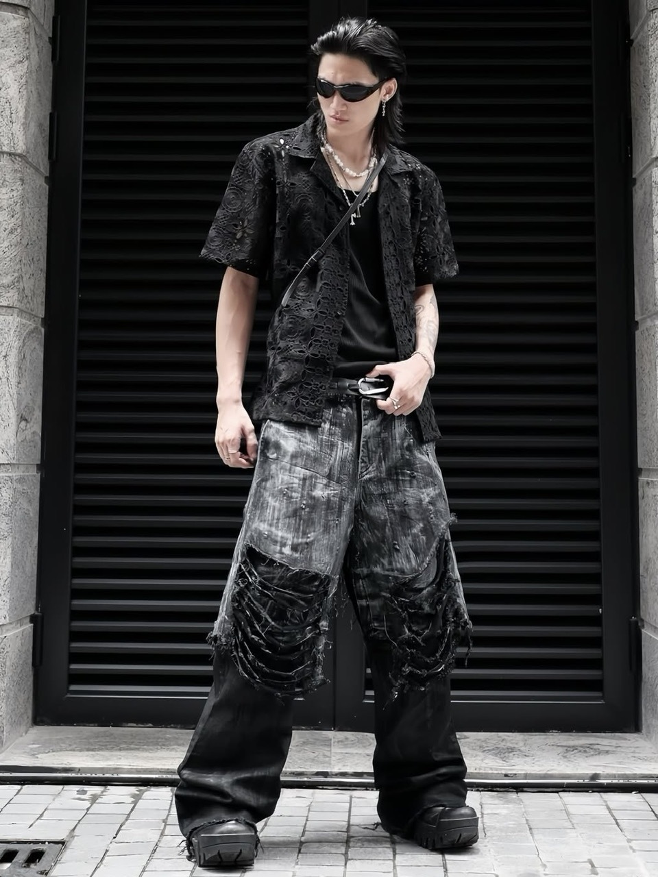 RICH】Smoke Denim Layered Jeans / 【リッチ】ダメージレイヤード
