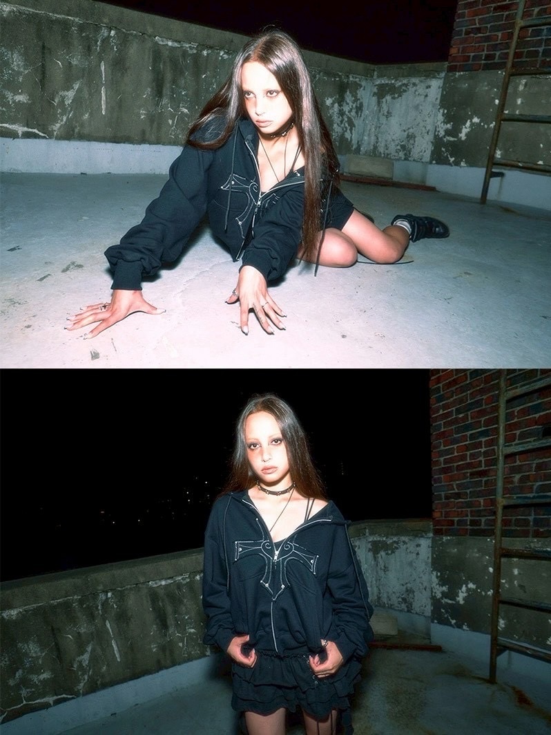 NOT KNOWING】Gothic Cross Hood Zip Up / 【ノットノーイング