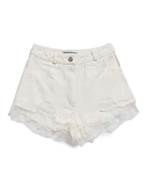 ◆SCHISM INDUCING◆ REPAIRED LACE SHORTSWHITE QB5PT02WH SCHISM INDUCING】REPAIRED LACE SHORTS | OUR BRAND,SCHISM