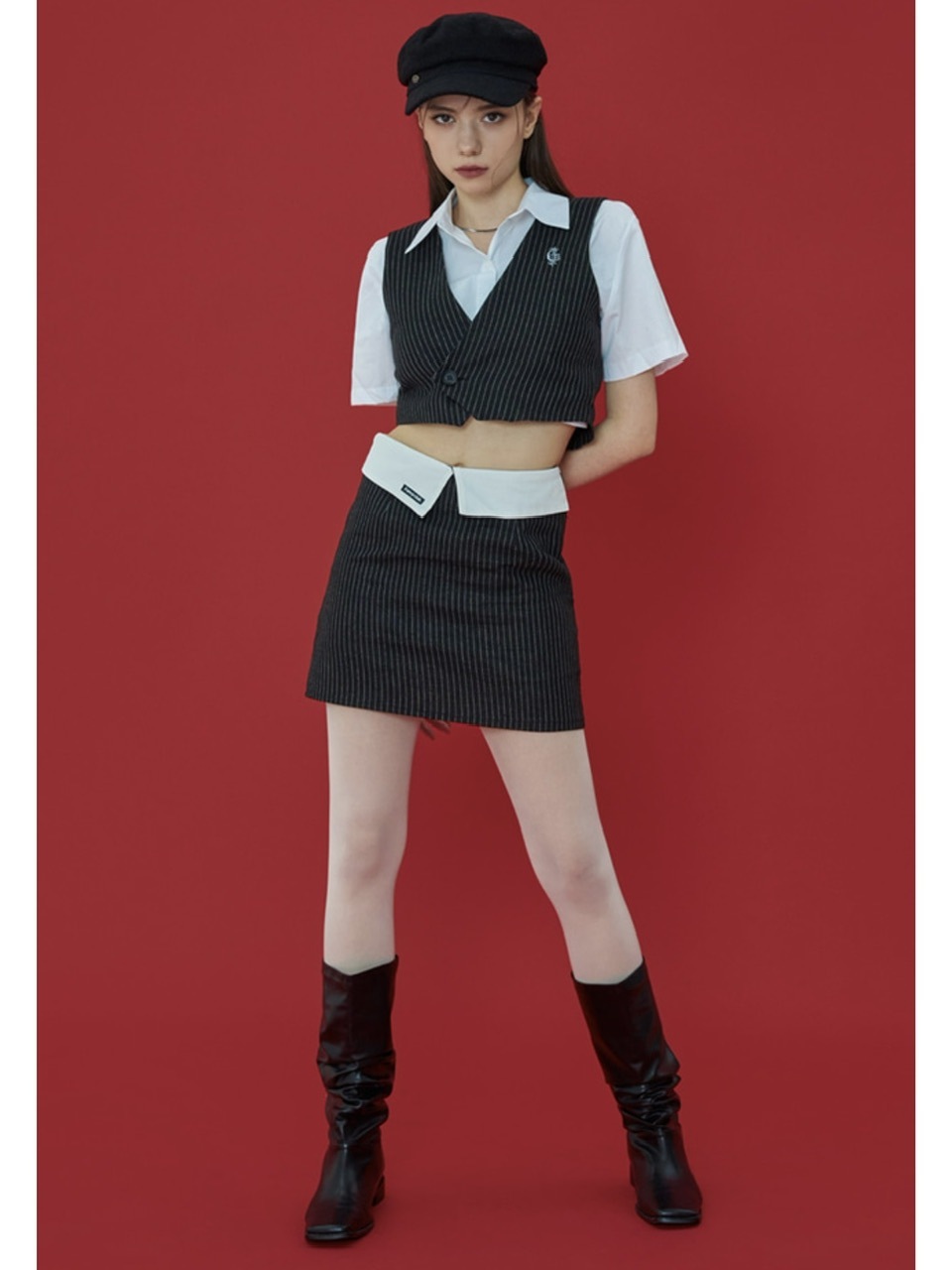 【NASTY FANCY CLUB】STRIPE LAYERED MINI SKIRT