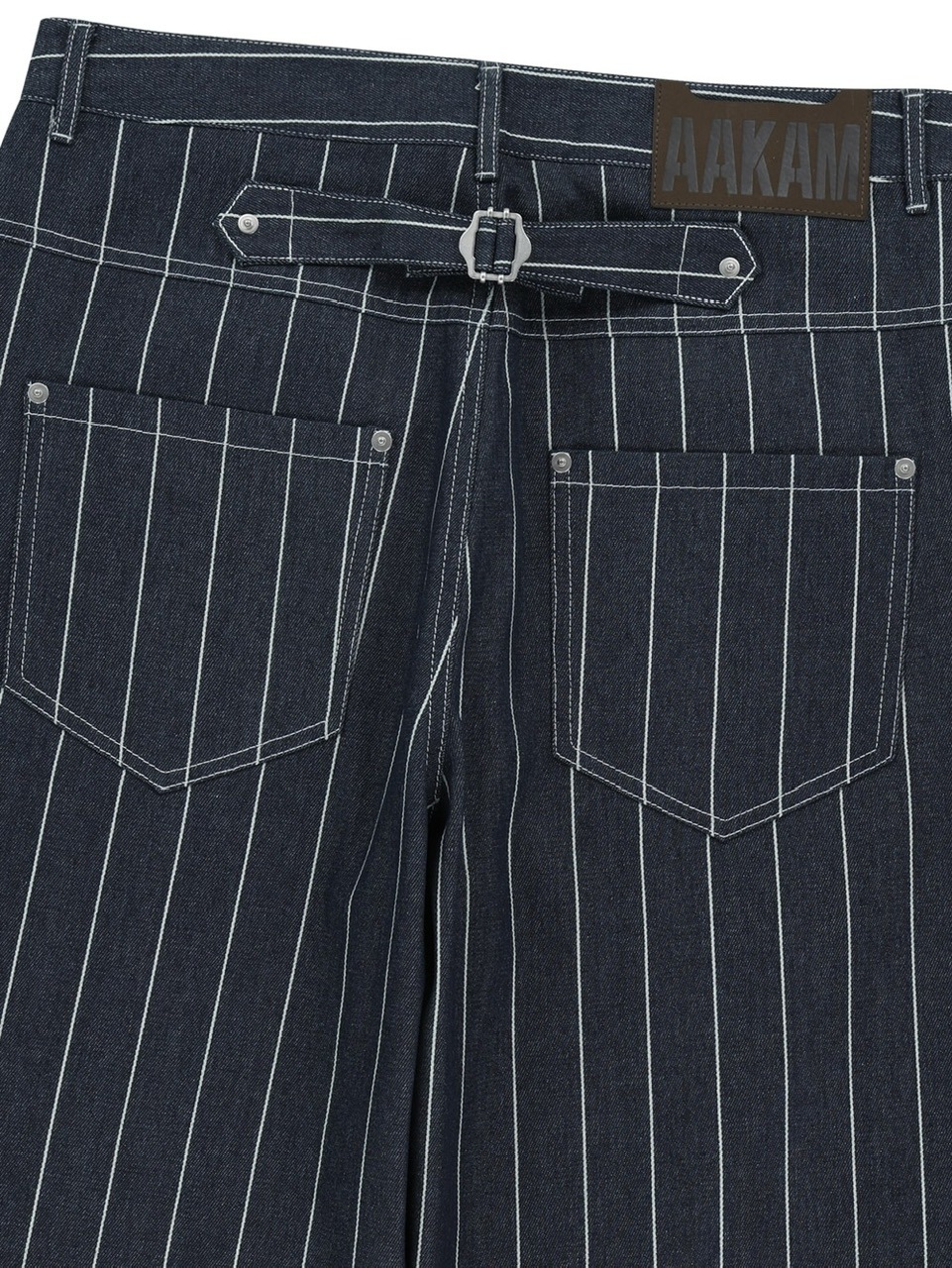 【AAKAM】Striped Cinch Back Denim Pants
