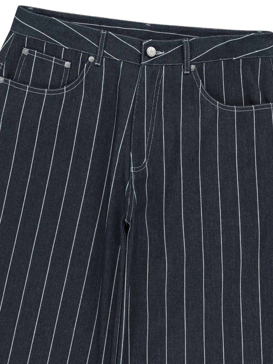 【AAKAM】Striped Cinch Back Denim Pants
