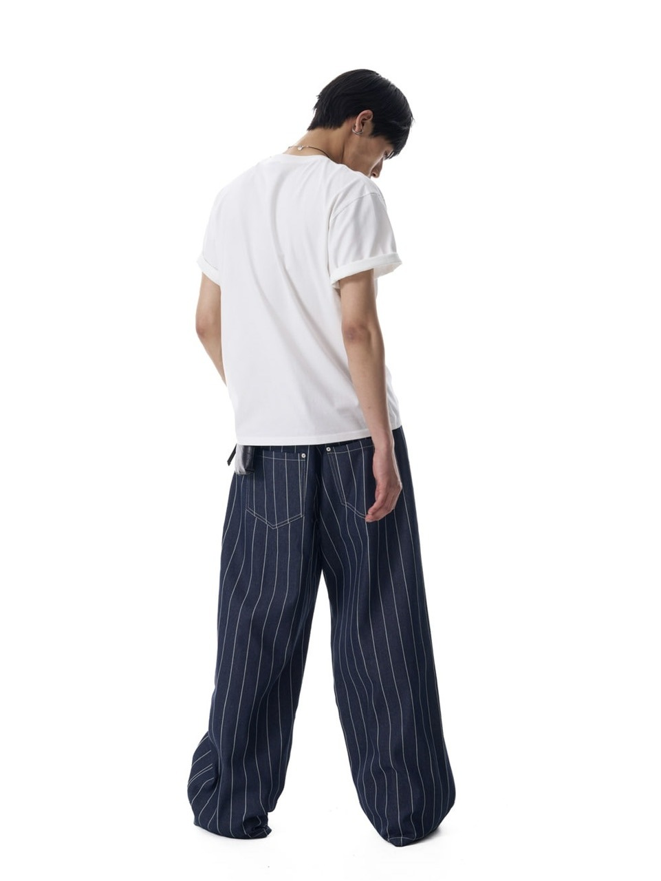 【AAKAM】Striped Cinch Back Denim Pants