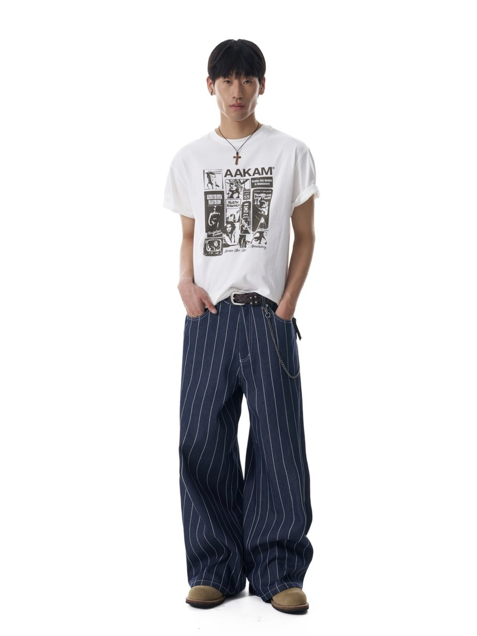 AAKAM】Striped Cinch Back Denim Pants | OUR BRAND,AAKAM | PRESSING