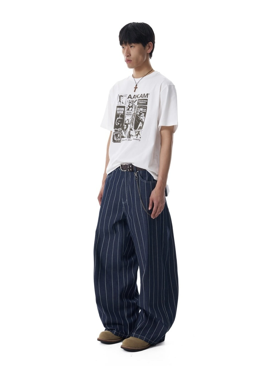 AAKAM】Striped Cinch Back Denim Pants | OUR BRAND,AAKAM