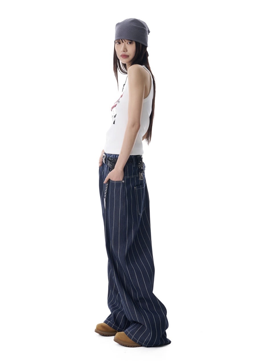 AAKAM】Striped Cinch Back Denim Pants | OUR BRAND,AAKAM | PRESSING