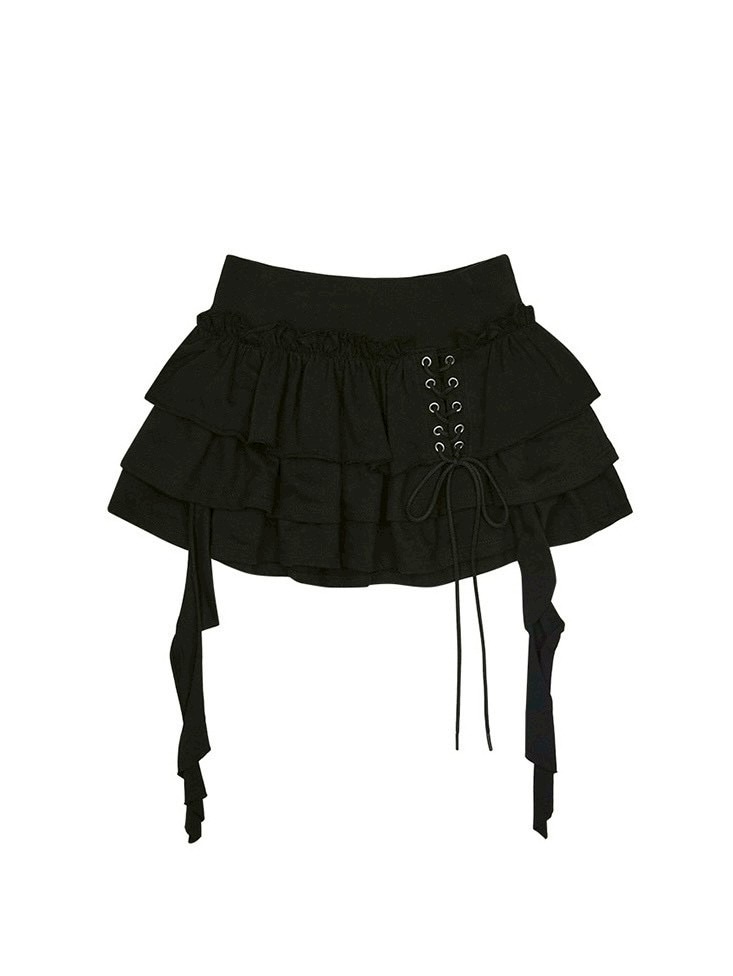 【NOT KNOWING】3 Tiered Lace-Up Ruffle Skirt / 【ノットノーイング】3ティアードレースアップラッフルスカート
