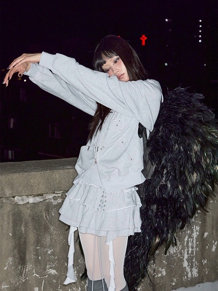 【NOT KNOWING】3 Tiered Lace-Up Ruffle Skirt / 【ノットノーイング】3ティアードレースアップラッフルスカート