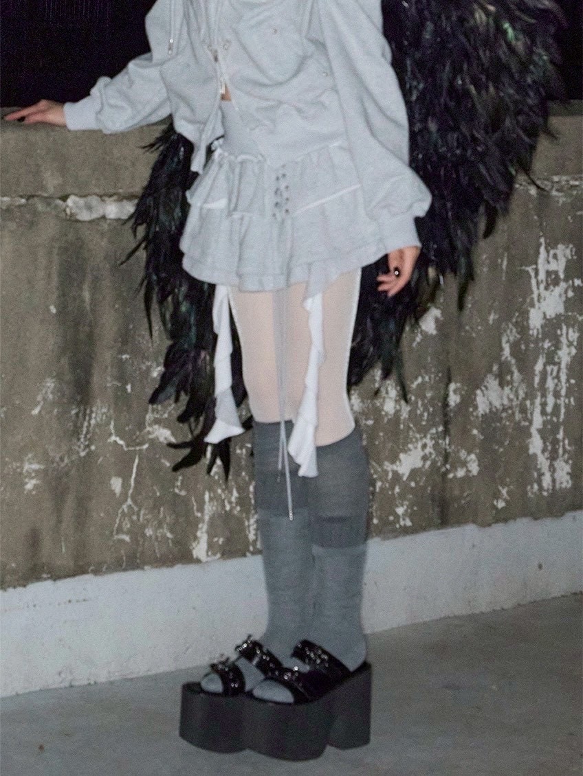 【NOT KNOWING】3 Tiered Lace-Up Ruffle Skirt / 【ノットノーイング】3ティアードレースアップラッフルスカート