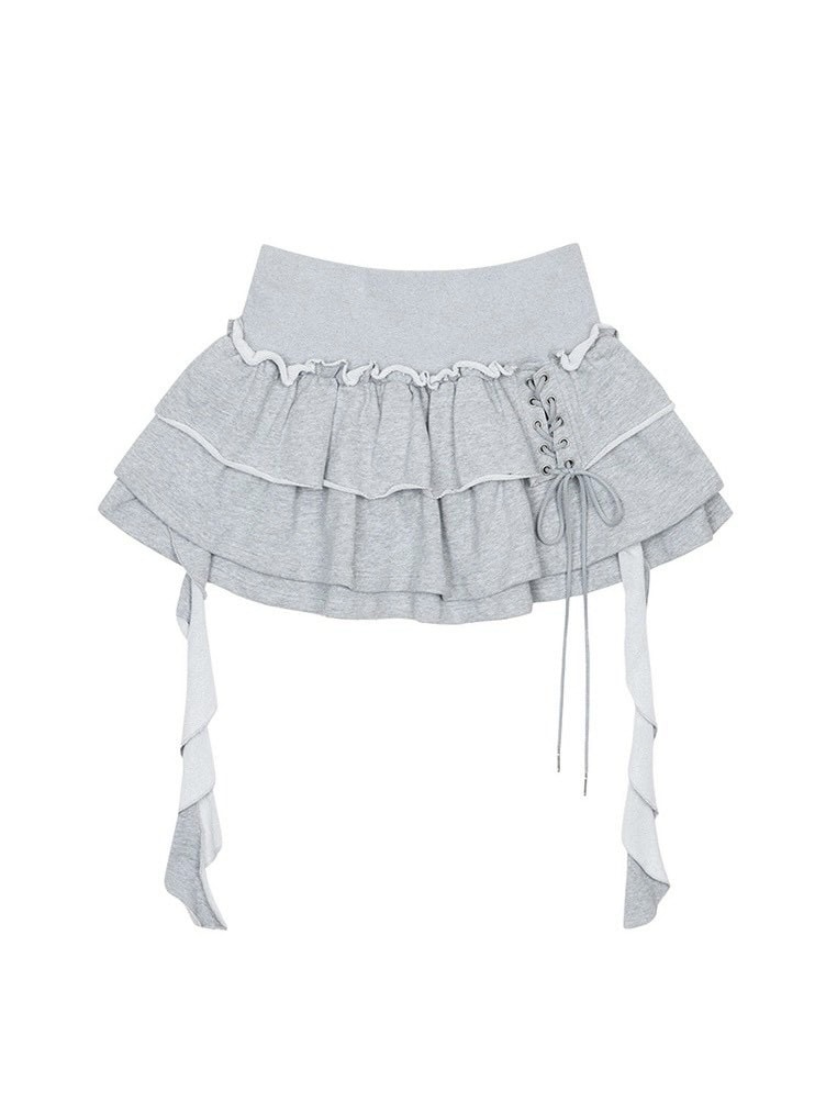 【NOT KNOWING】3 Tiered Lace-Up Ruffle Skirt / 【ノットノーイング】3ティアードレースアップラッフルスカート