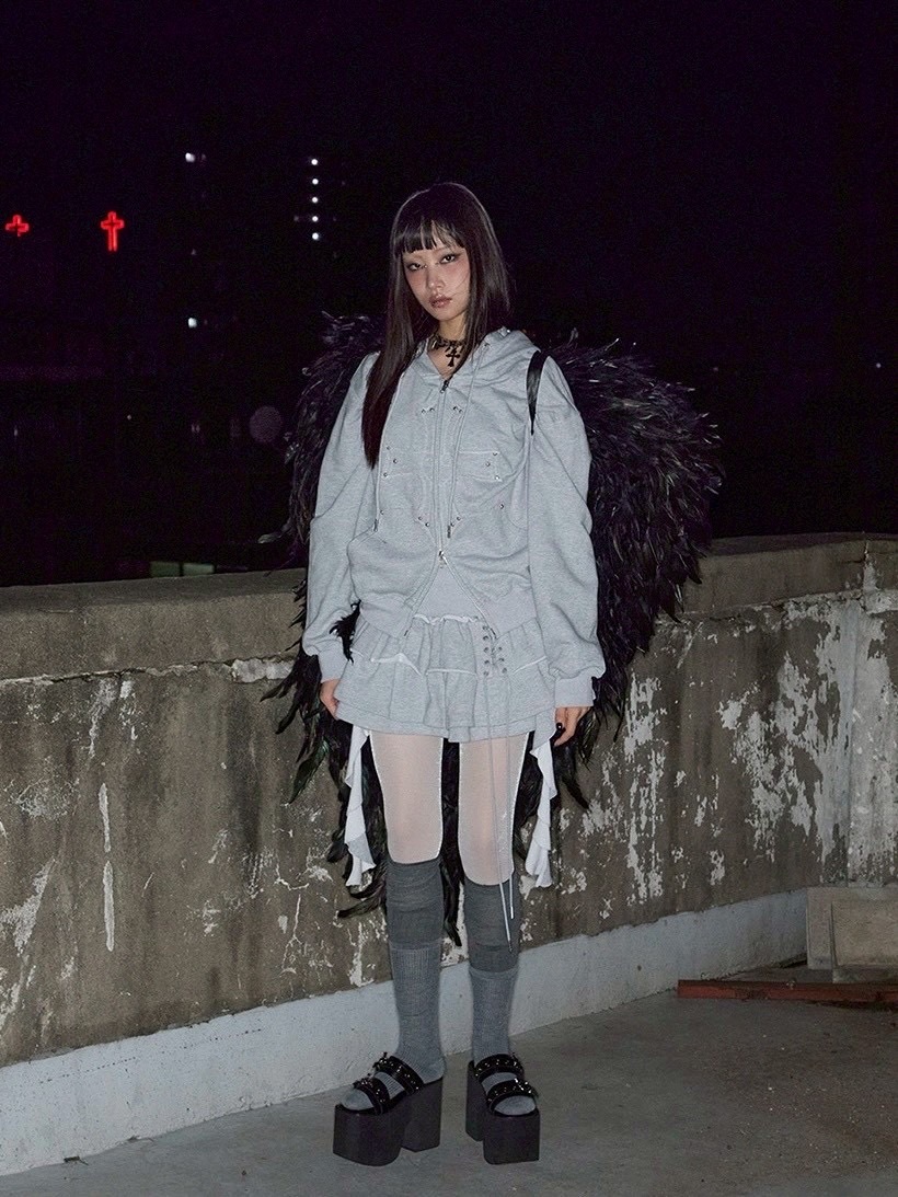 【NOT KNOWING】3 Tiered Lace-Up Ruffle Skirt / 【ノットノーイング】3ティアードレースアップラッフルスカート