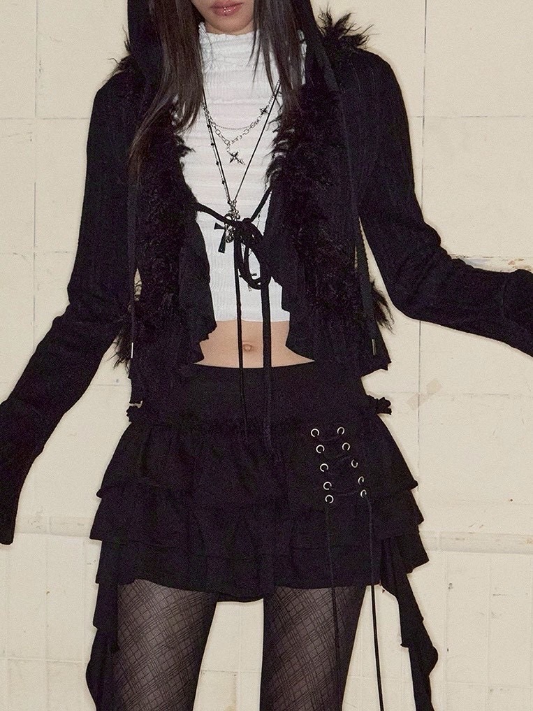 【NOT KNOWING】3 Tiered Lace-Up Ruffle Skirt / 【ノットノーイング】3ティアードレースアップラッフルスカート