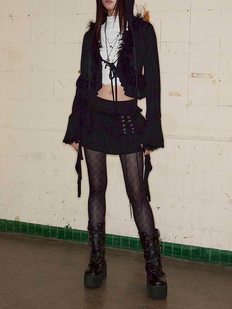 【NOT KNOWING】3 Tiered Lace-Up Ruffle Skirt / 【ノットノーイング】3ティアードレースアップラッフルスカート