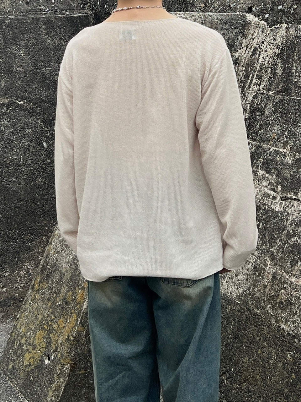 【Chikashitsu +】layered long sleeve 受注制【Chikashitsu +】see-through long sleeve knit (2color