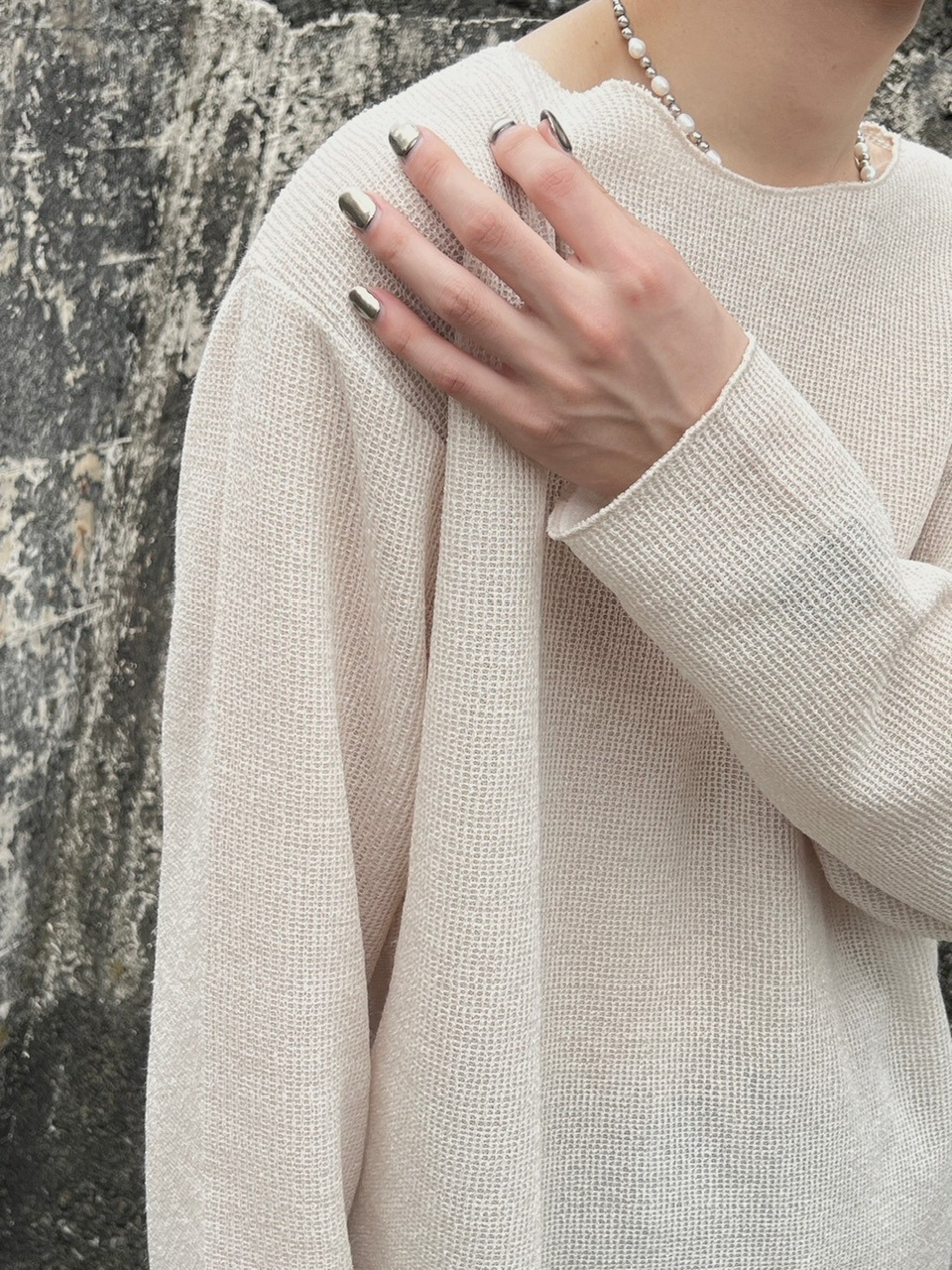 Chikashitsu + long sleeve【Free size】 受注制【Chikashitsu +】see-through long sleeve knit (2color