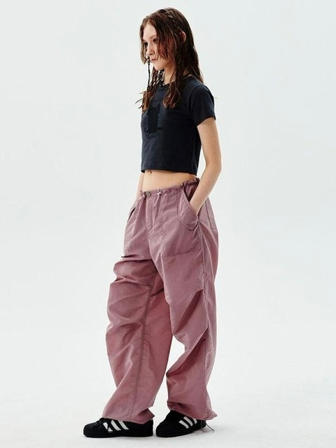 【runningHIGH】GLOSSY NYLON PARACHUTE PANTS