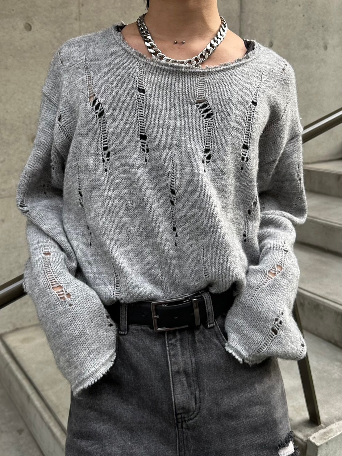 トップス - 00s archive design damage knit Matin Kim Damage Knit Zip Up Tube Top In Sky | Tank Tops