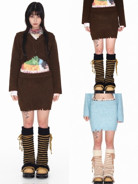 ★YOUTHBATH★Damage band mini skirt_brown★正規品/直送料込 YOUTHBATH】Damage band mini skirt | OUR BRAND,YOUTHBATH
