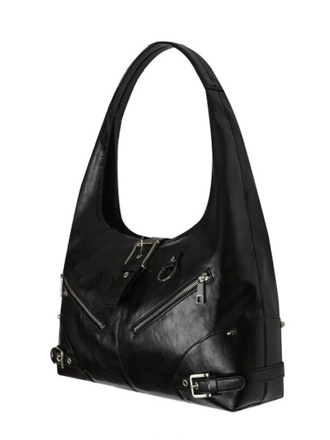 【NOT KNOWING】Black Moto Hobo Bag (LEATHER) NOT KNOWING】Black Moto Hobo Bag (LEATHER) | OUR BRAND,NOT