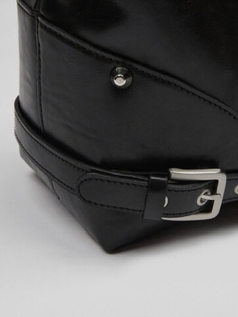 NOT KNOWING】Black Moto Hobo Bag (LEATHER) | OUR BRAND,NOT