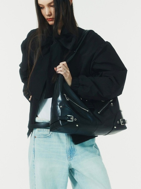 NOTKNOWING ■ Black Moto Hobo Bag (LEATHER) ショルダーバッグ NOT KNOWING】Black Moto Hobo Bag (LEATHER) | OUR BRAND,NOT