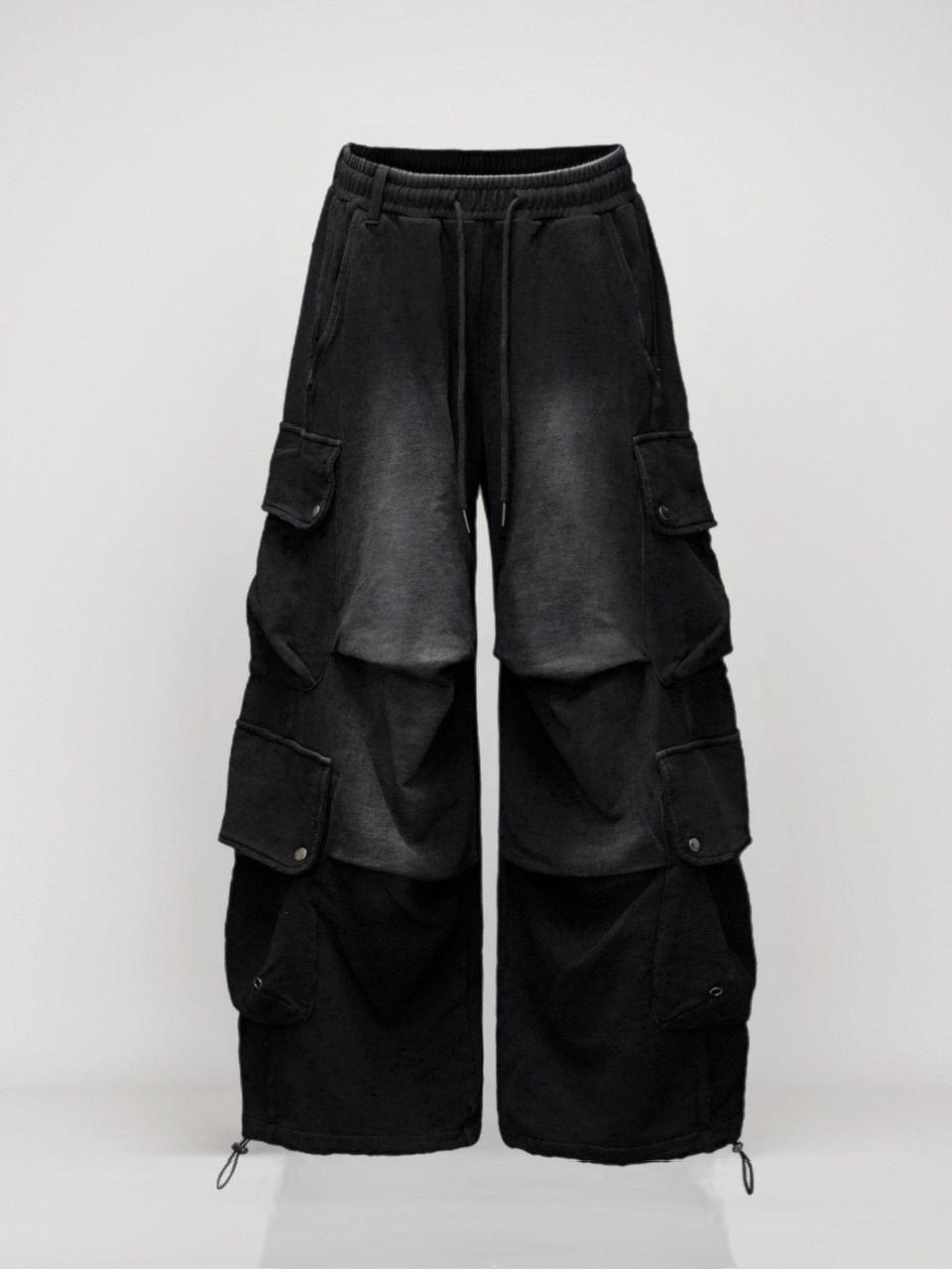 【CHIKASHITSU PLUS HIGH】4 pocket dirty wash sweat cargo pants (wash black)