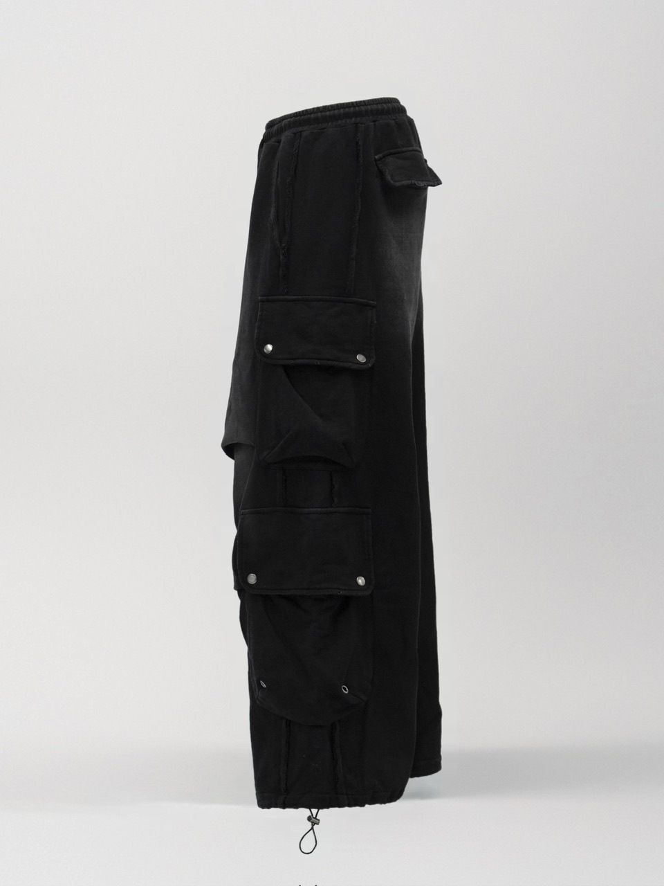 【CHIKASHITSU PLUS HIGH】4 pocket dirty wash sweat cargo pants (wash black)