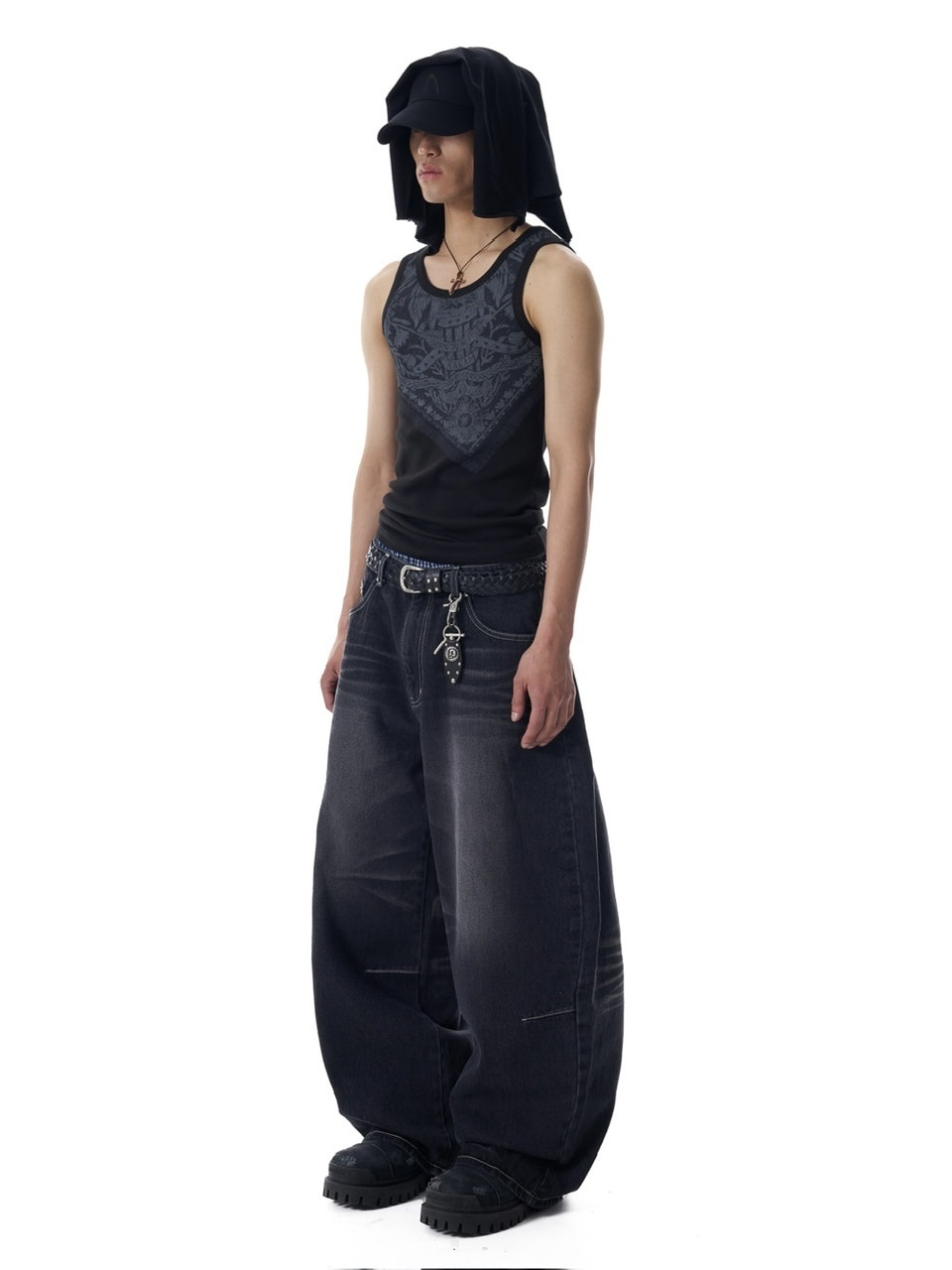 aakam ズボン AAKAM】2-Lined Eyelet Washed Denim Pants | OUR BRAND,AAKAM