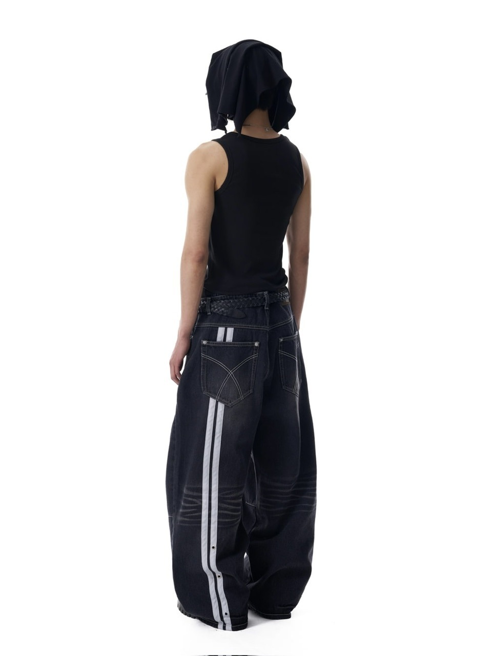 AAKAM Denim Pants (Black) 最終値下げ AAKAM】2-Lined Eyelet Washed Denim Pants | OUR BRAND,AAKAM