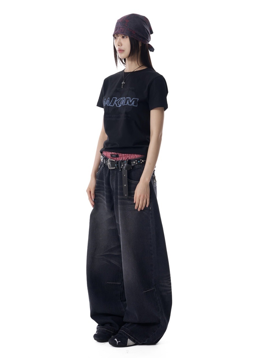 AAKAM】2-Lined Eyelet Washed Denim Pants | OUR BRAND,AAKAM AAKAM】2-Lined Eyelet Washed Denim Pants | OUR BRAND,AAKAM