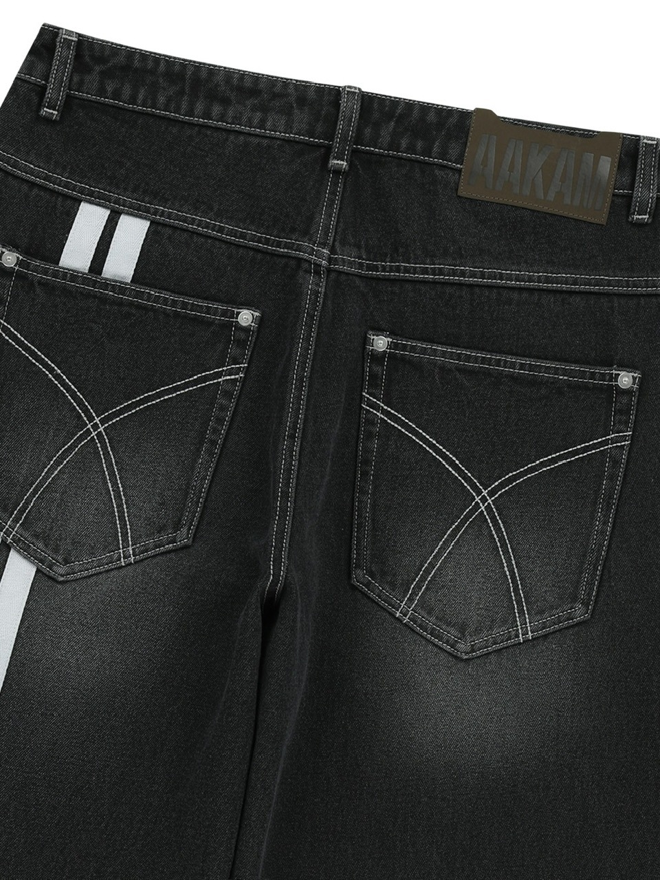 【AAKAM】2-Lined Eyelet Washed Denim Pants