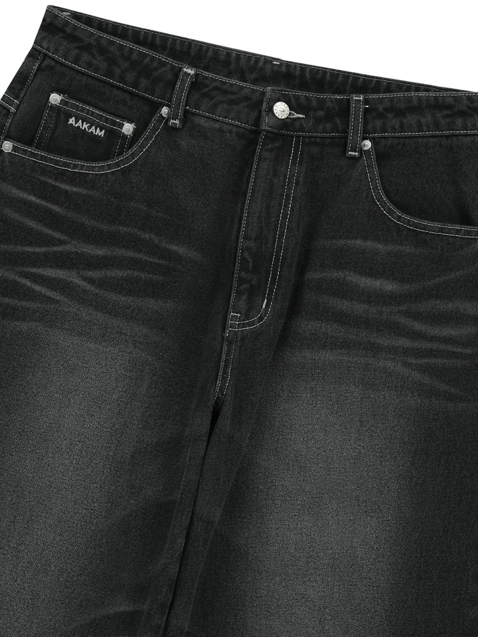 【AAKAM】2-Lined Eyelet Washed Denim Pants