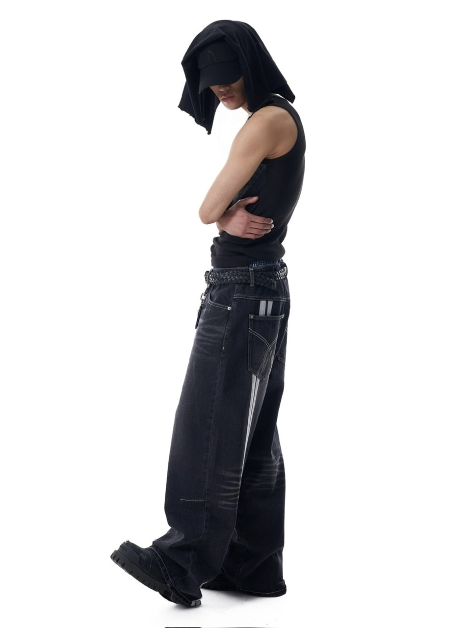 AAKAM】2-Lined Eyelet Washed Denim Pants | OUR BRAND,AAKAM