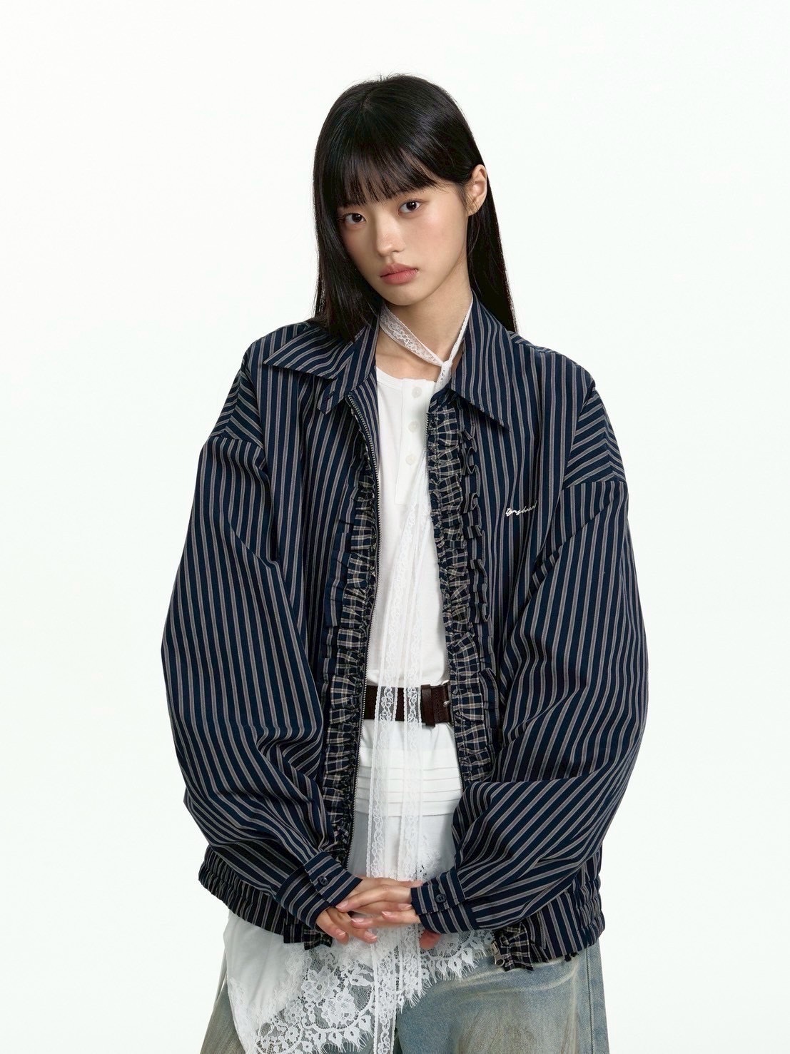 TGNS】Plaid Lace Jacket / 【ツーガンズ】センターフリルジップアップ