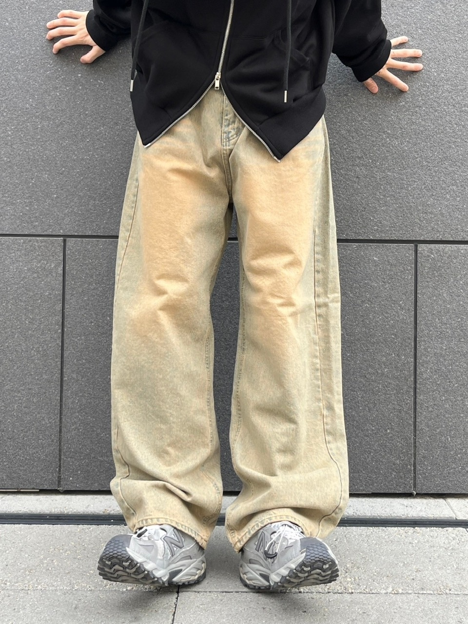 受注制【Chikashitsu +】vintage wash semi wide denim pants 3