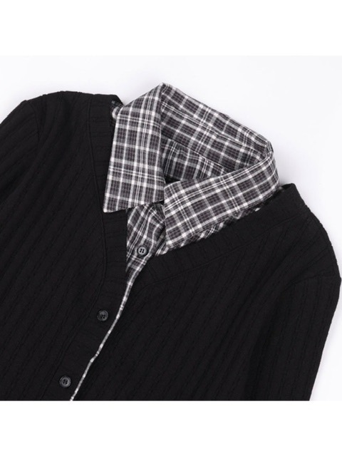 FANCY CLUB】CHECK SHIRT LAYERED CARDIGAN | OUR BRAND,FANCY