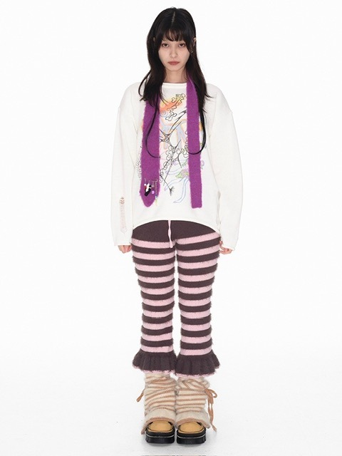 【YOUTHBATH】Fluffy stripe cropped knit pants