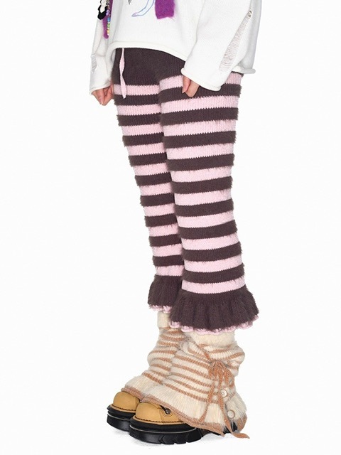 【YOUTHBATH】Fluffy stripe cropped knit pants