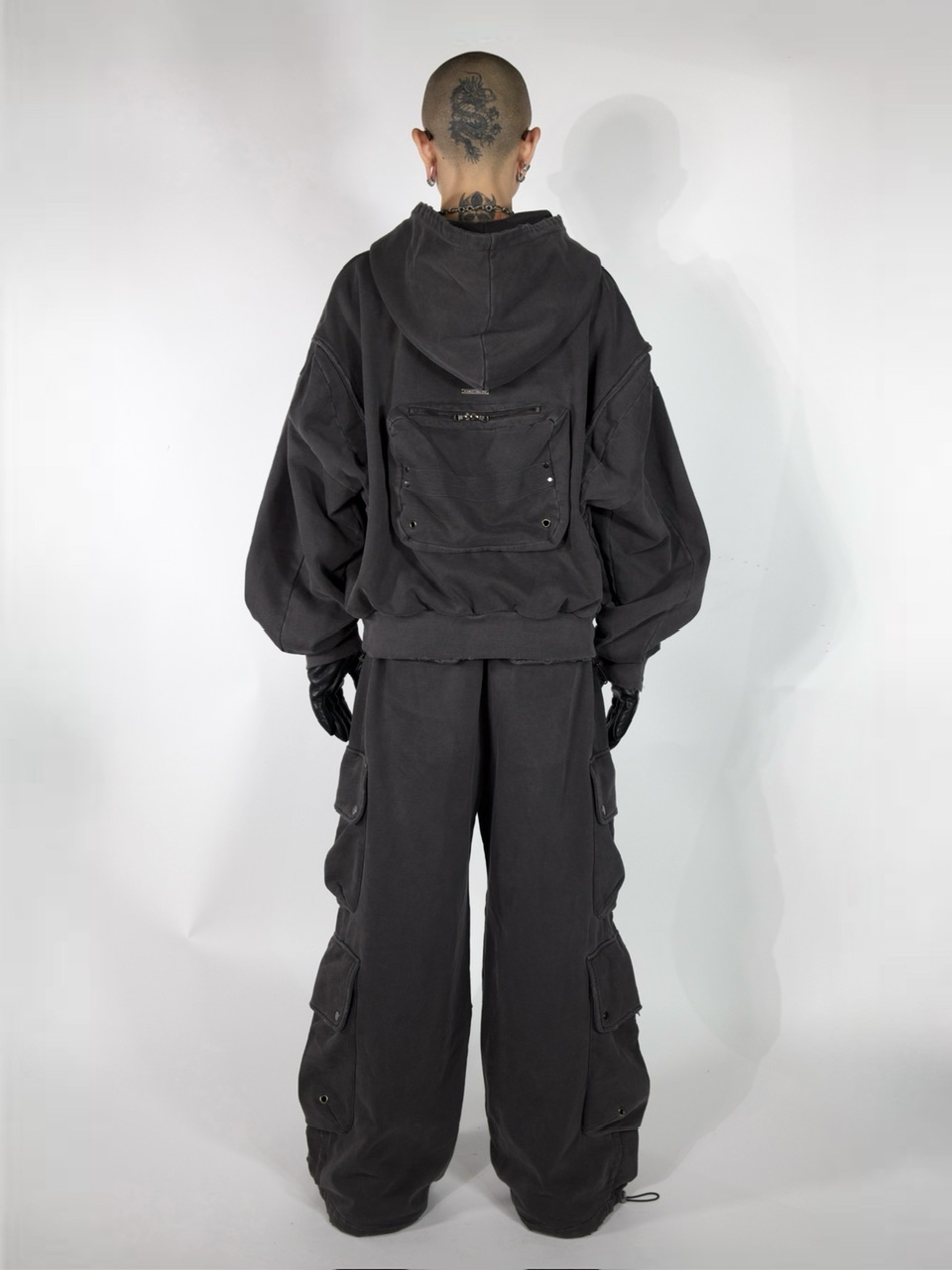 トップス CHIKASHITSU PLUS double zip hoodie CHIKASHITSU PLUS HIGH】cropped dirty wash double zip hoodie