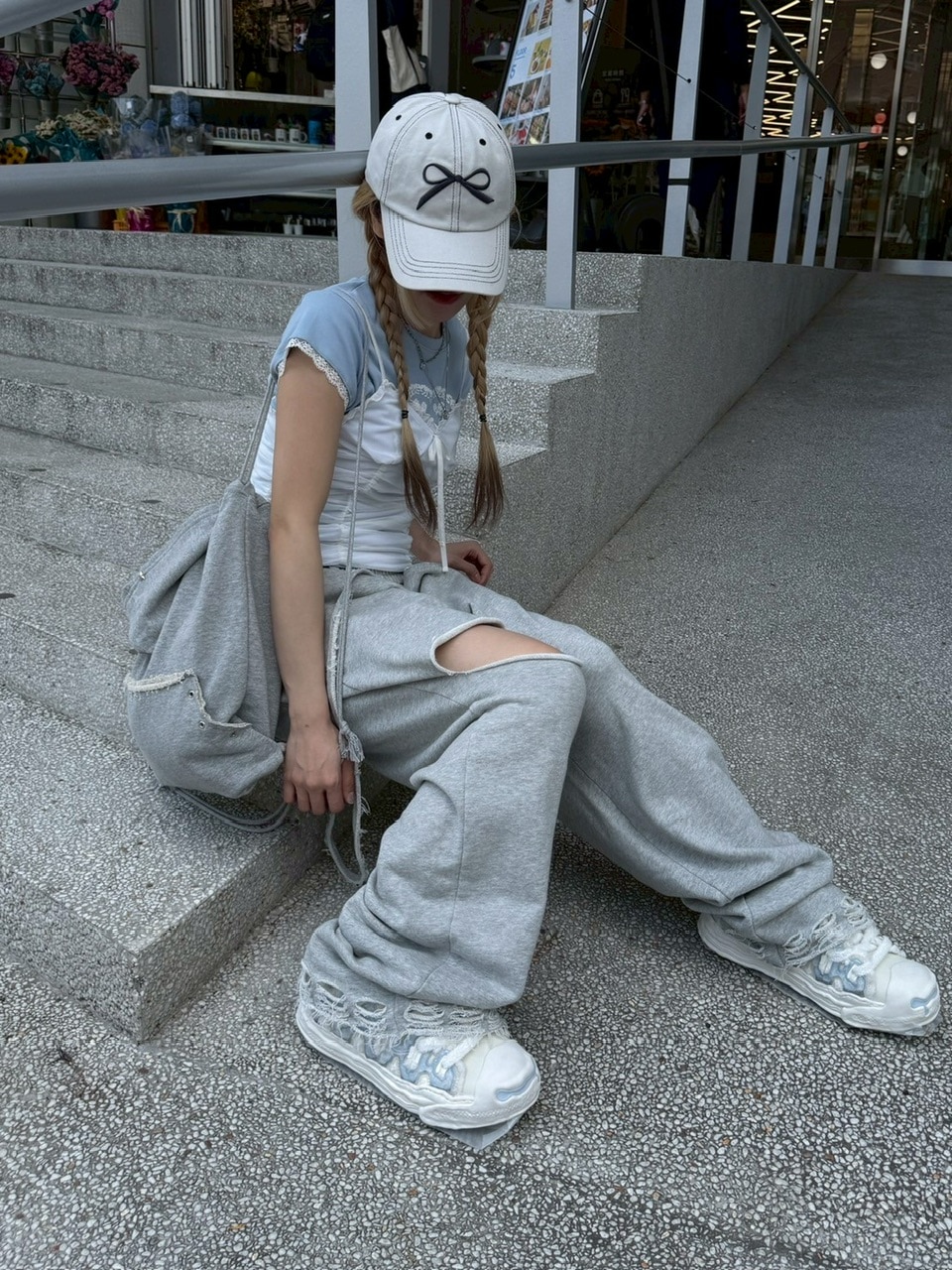 nmtc +】string damage sweat pants (2color) / 【エヌエムティーシー
