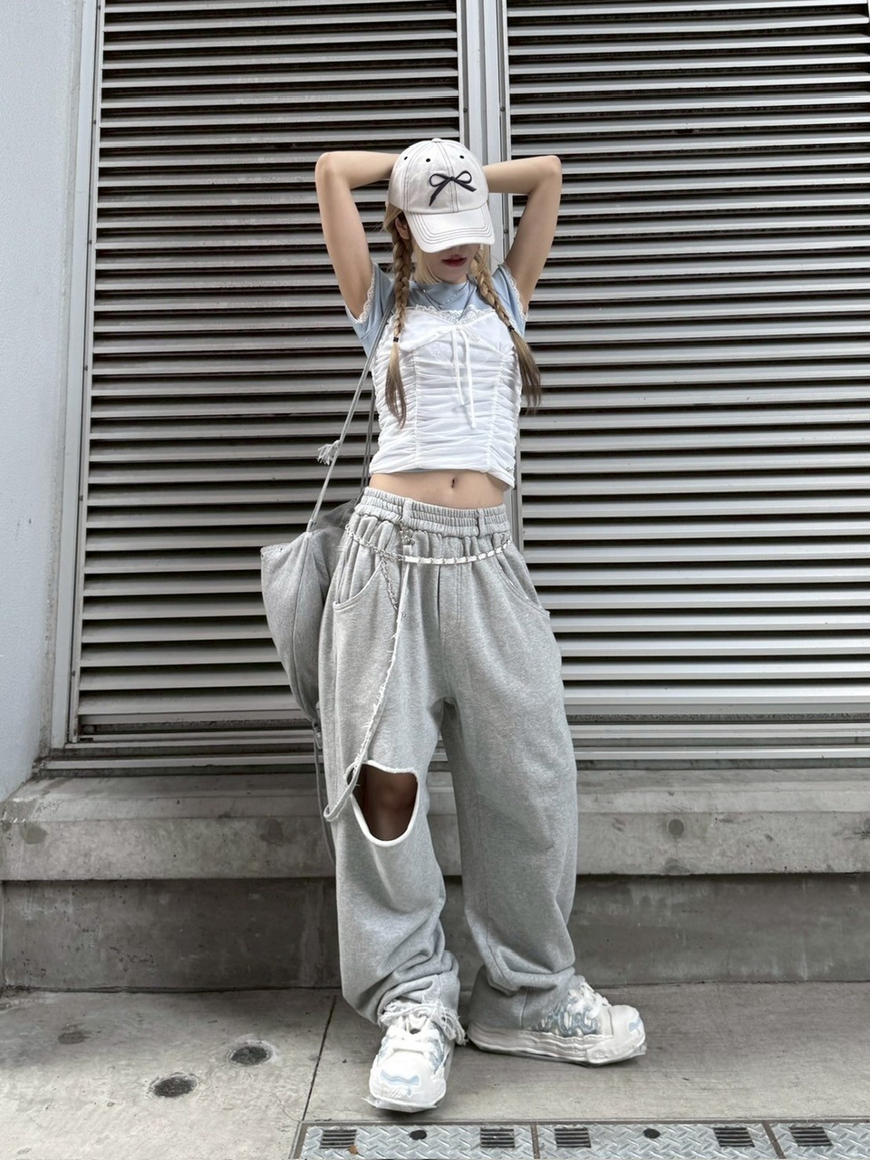 nmtc +】string damage sweat pants (2color) / 【エヌ