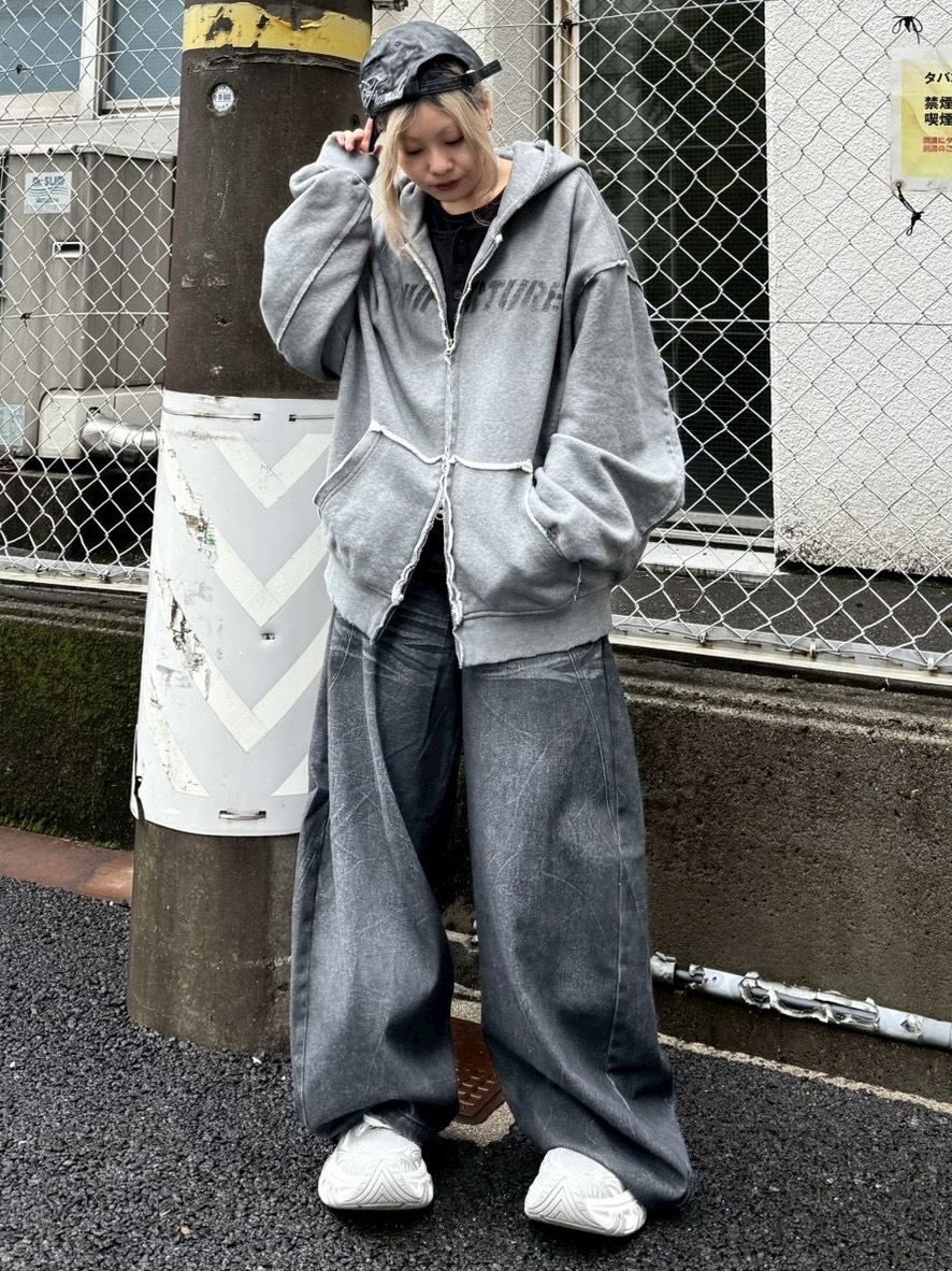 Never mind the XU】damage oversized zip up hoodie / 【ネバー