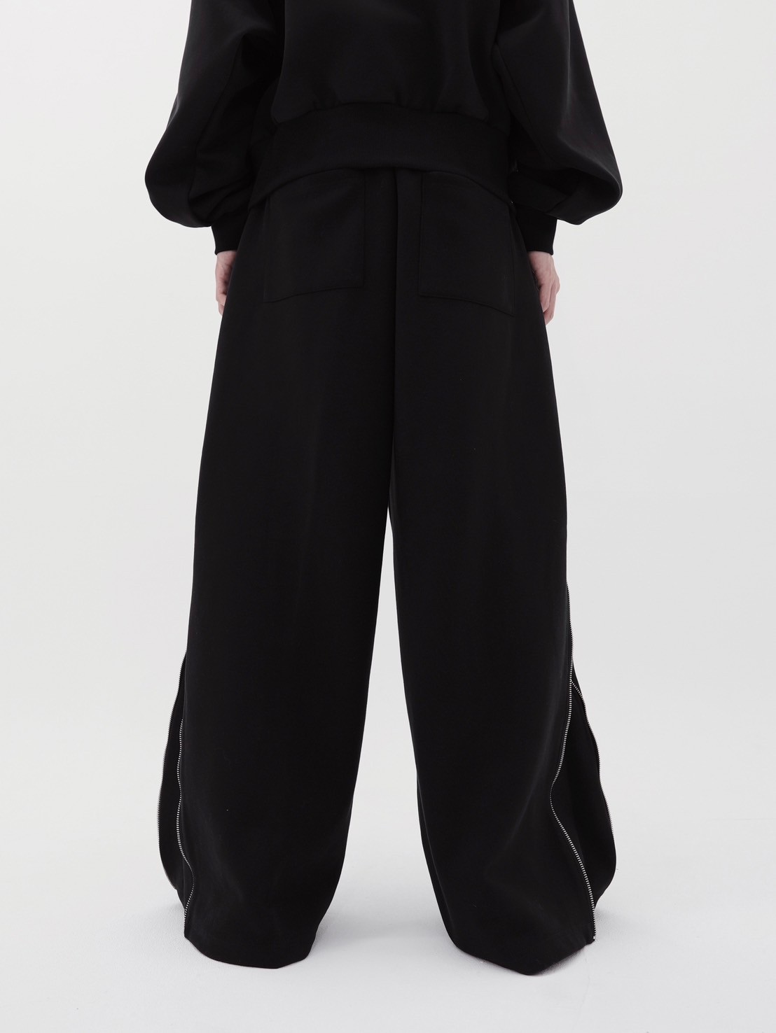 CS】Bonding flare zip wide pants (black) | OUR BRAND,Chikashitsu +