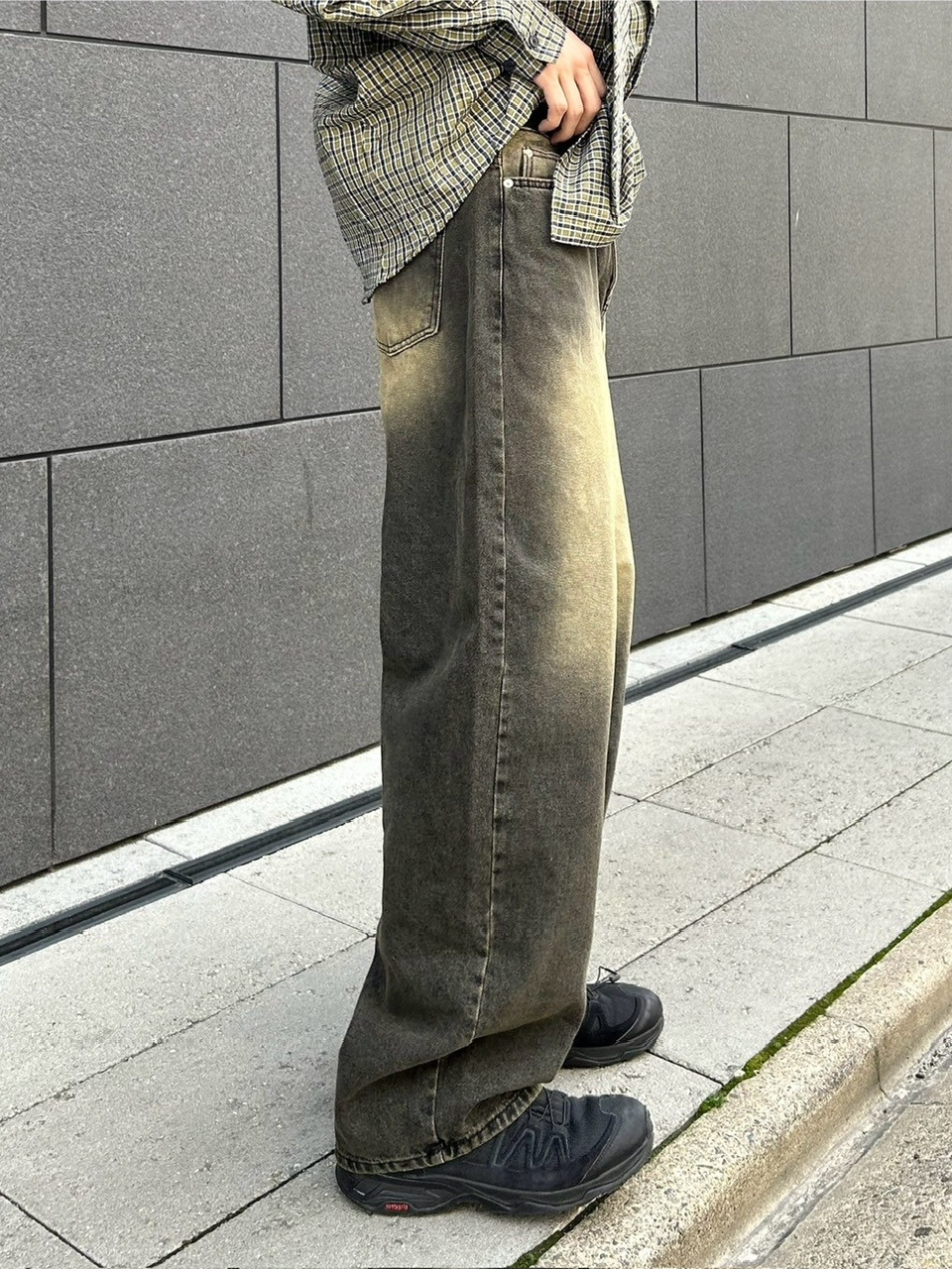 Chikashitsu +】vintage wash semi wide denim pants 2