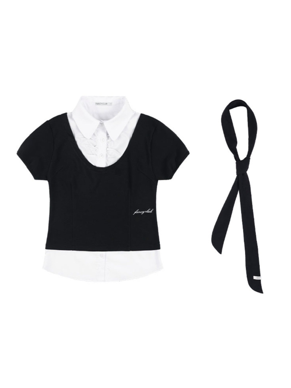 トップス FANCY CLUB Preppy Ribbon Tie Shirt BLACK FANCY CLUB】PREPPY RIBBON TIE SHIRT / 【ファンシークラブ