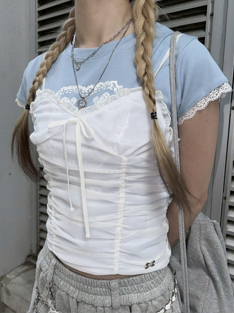 受注制【nmtc +】heart wire layered necklace