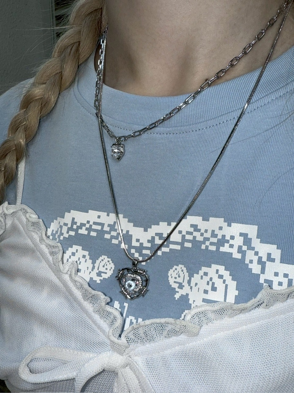 受注制【nmtc +】heart wire layered necklace